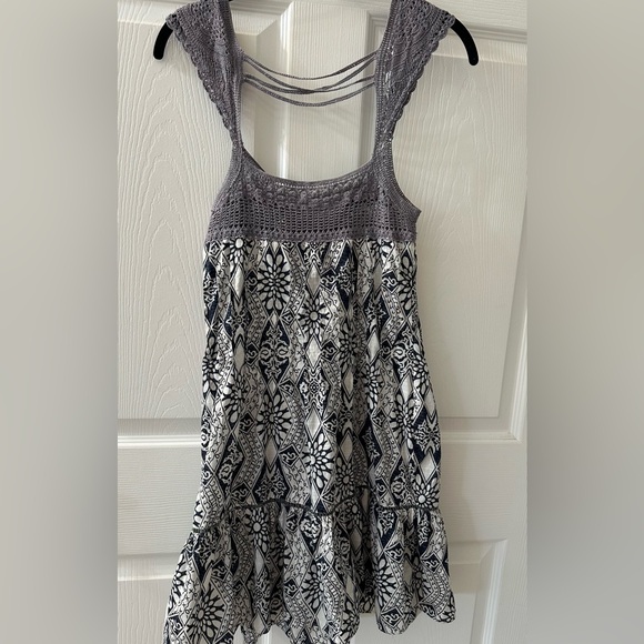 Free People Coastline Crochet Yoke Babydoll Dress Size 4 Gray Navy blue - Picture 12 of 13